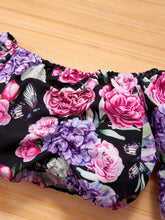 Load image into Gallery viewer, Girls Floral Flared Sleeve Crop Top and Wide Leg Jeans Set