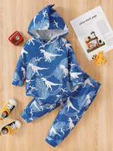 Load image into Gallery viewer, Baby Boy Dinosaur Print Hooded Onesie and Pants Set