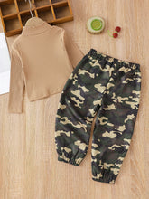 Load image into Gallery viewer, Girls Mock Neck Sweater and Camouflage Pants Set