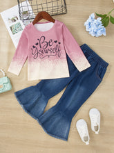 Load image into Gallery viewer, Girls BE YOURSELF T-Shirt and Bell Bottom Jeans Set