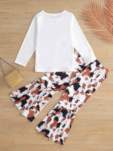 Load image into Gallery viewer, Girls Graphic T-Shirt and Cow Print Pants Set