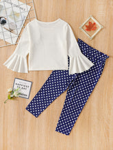 Load image into Gallery viewer, Girls Graphic Flared Sleeve T-Shirt and Polka Dot Pants Set