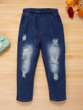 Load image into Gallery viewer, Girls Ruffle Shoulder Top and Destroyed Jeans Set