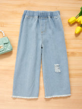 Load image into Gallery viewer, Girls Floral Flared Sleeve Crop Top and Wide Leg Jeans Set