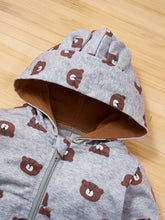 Load image into Gallery viewer, Girls Striped Onesie Solid Pants and Bear Hoodie Set