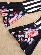 Load image into Gallery viewer, Girls Floral Top and Striped Bell Bottom Pants Set