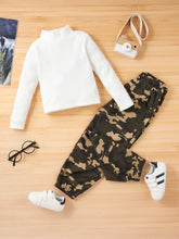 Load image into Gallery viewer, Girls Mock Neck Sweater and Camouflage Pants Set
