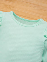 Load image into Gallery viewer, Girls Ruffle Shoulder Top and Destroyed Jeans Set