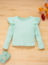 Load image into Gallery viewer, Girls Ruffle Shoulder Top and Destroyed Jeans Set