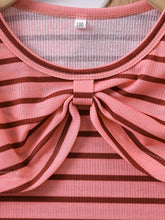 Load image into Gallery viewer, Girls Striped Bow Detail Top and Elastic Waist Wide Leg Pants Set