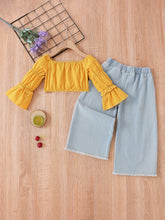 Load image into Gallery viewer, Girls Flared Sleeve Crop Top and Jeans Set