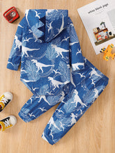 Load image into Gallery viewer, Baby Boy Dinosaur Print Hooded Onesie and Pants Set
