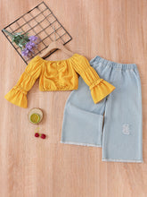 Load image into Gallery viewer, Girls Flared Sleeve Crop Top and Jeans Set