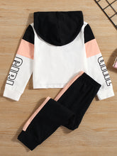 Load image into Gallery viewer, Girls Color Block Butterfly Graphic Hoodie and Side Stripe Pants Set