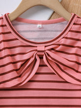 Load image into Gallery viewer, Girls Striped Bow Detail Top and Elastic Waist Wide Leg Pants Set