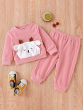 Load image into Gallery viewer, Baby Girl Goat Applique Plush Sweatshirt and Pants Set