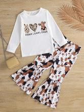 Load image into Gallery viewer, Girls Graphic T-Shirt and Cow Print Pants Set