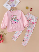 Load image into Gallery viewer, Girls Bear Graphic Sweatshirt and Printed Pants Set
