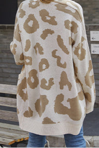 Leopard Print Open Front Sweater with Pockets