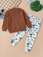 Load image into Gallery viewer, Kids Cable-Knit Print Pullover and Dinosaur Print Pants Set
