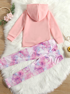 Girls Unicorn Applique Hoodie and Printed Pants Set