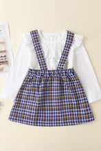 Load image into Gallery viewer, Girls Ruffle Collar Top and Plaid Dress Set
