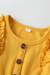 Girls Ruffle Shoulder Sunflower Pattern Dress