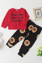 Load image into Gallery viewer, Girls Letter Top and Sunflower Pants Set
