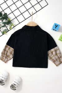 Baby Splicing Plaid Pocketed Jacket