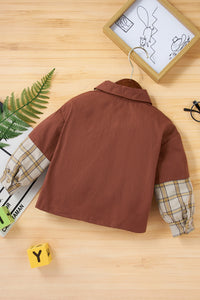 Baby Splicing Plaid Pocketed Jacket