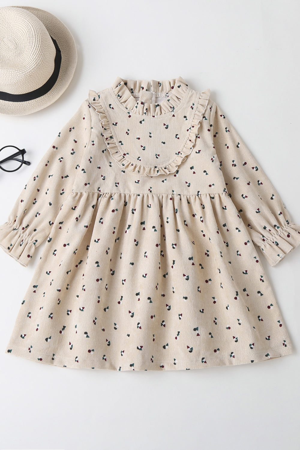 Girls Ruffle Collar Long Sleeve Dress