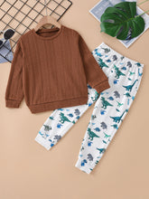 Load image into Gallery viewer, Kids Cable-Knit Print Pullover and Dinosaur Print Pants Set
