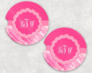 Car Coaster Set - Shades Of Pink With Monogram