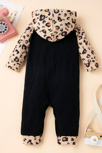 Girls Leopard Graphic Contrast Hooded Jumpsuit