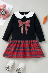 Girls Bow Graphic Plaid Dress