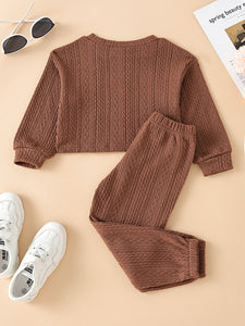 Kids Cable-Knit Print Pullover and Pants Set