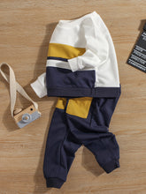 Load image into Gallery viewer, Kids Striped Sweatshirt and Pocketed Pants Set
