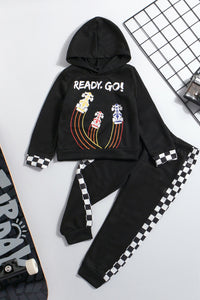 Boys F1 Graphic Hoodie and Side Checkered Pants Set